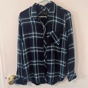 Rails Hunter Button Down in Mediterranean Navy Plaid Rayon Size Medium